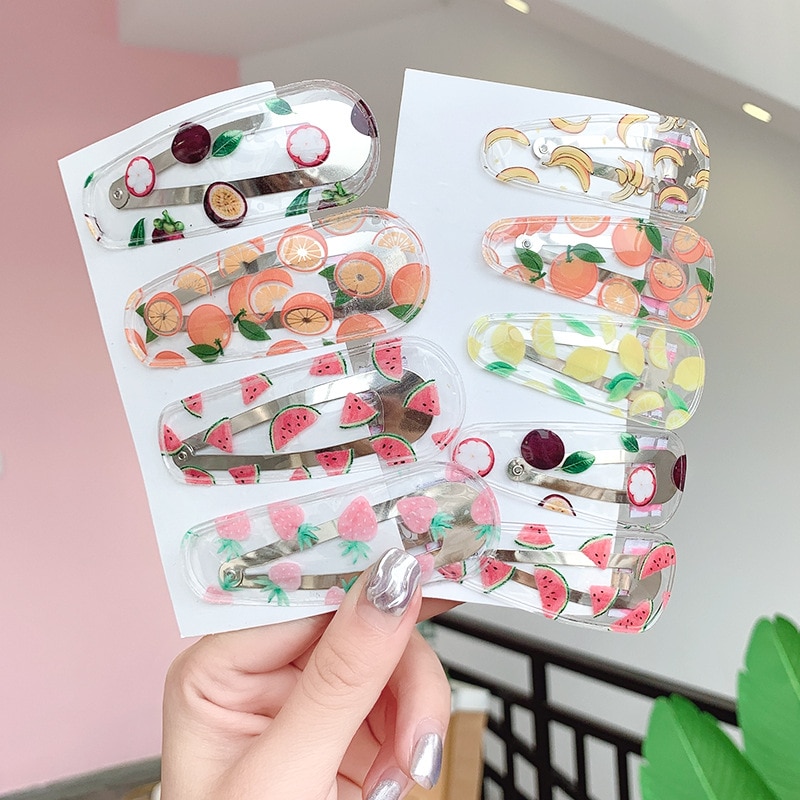 Horquillas de frutas transparentes bonitas, pinzas para el pelo en forma de gota para niñas, tocado con dibujo de nube para niños, accesorios geométricos para el cabello para niños