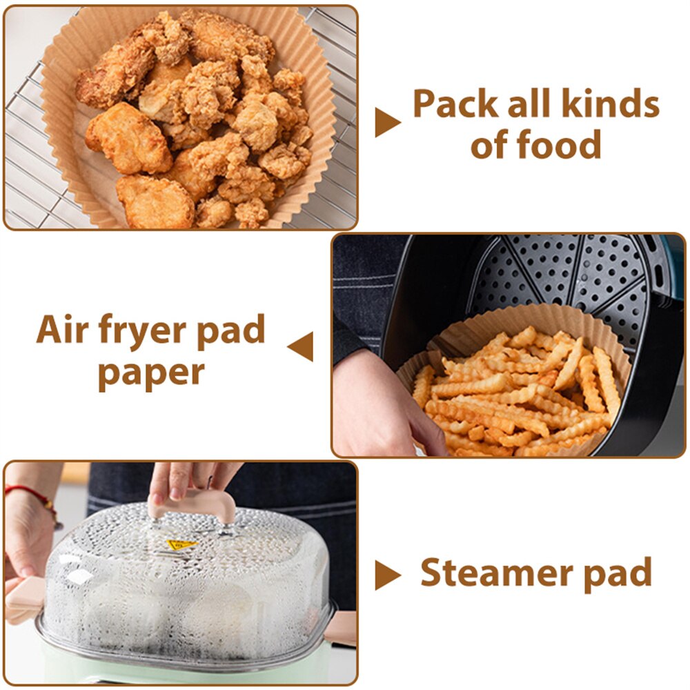 25/50pcs Air Fryer Disposable Paper Liner Non-Stick Mat Steamer Round Paper Baking Mats Kitchen AirFryer Baking Accessories