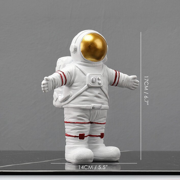 Figurine astronaute blanche cosmonaute Figurines lune Statue espace homme Sculpture décoration de la maison Miniatures ornement de table pour les enfants: E Gold