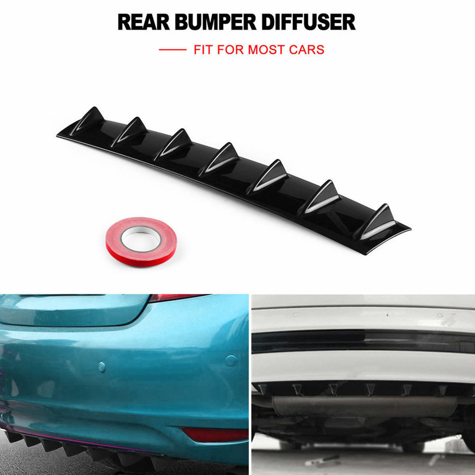 Universal Car Rear Bumper Carbon Fiber/ABS Lip Diffuser 5 Fin Gloss Black Car Rear Bumper Car Back Spoiler Car-Styling