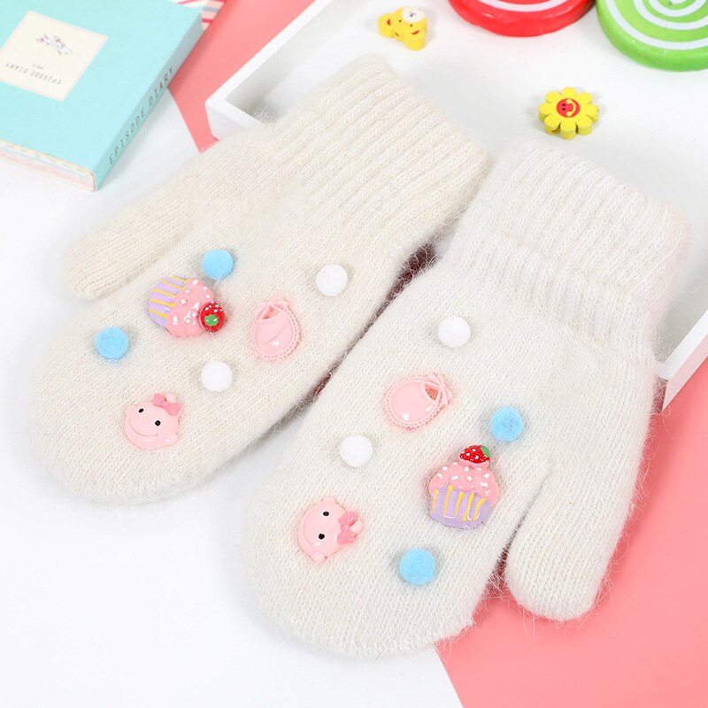 Children's Gloves Kids Boys Girls Winter Warm Cute Baby Knit Soft Gloves Kids Cartoon Candy Color Star Mitten Size 6-12Y: Beige