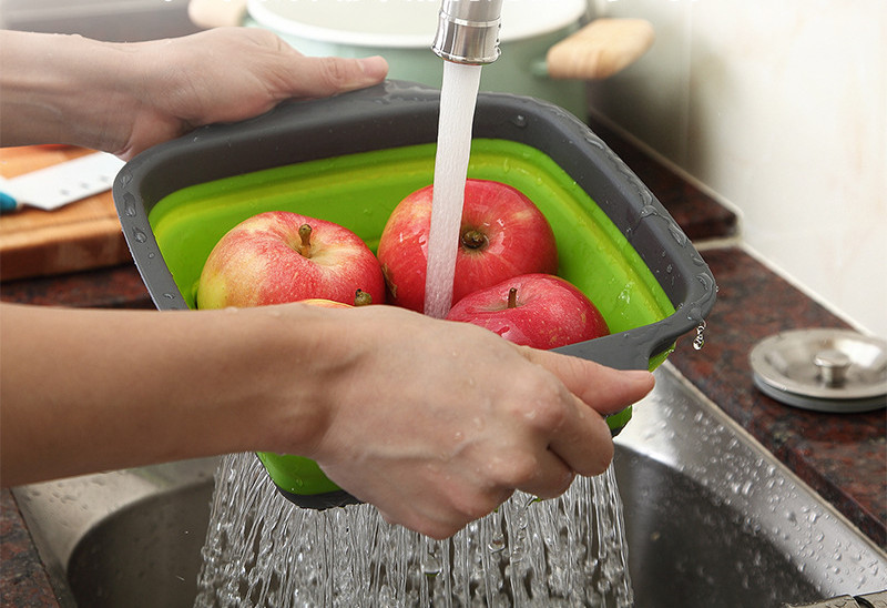 Colador plegable para lavar frutas y verduras, cesta, escurridor de platos de silicona, escurridor plegable, herramienta de almacenamiento de cocina