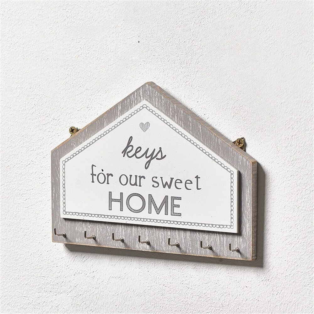 Rectangle House Shape Key Rack Hooks Coat Hooks Wall Hanging Wood Key Hanger Holder Wall Organizer Home Decoration Coat Hanger: 20X14X2CM