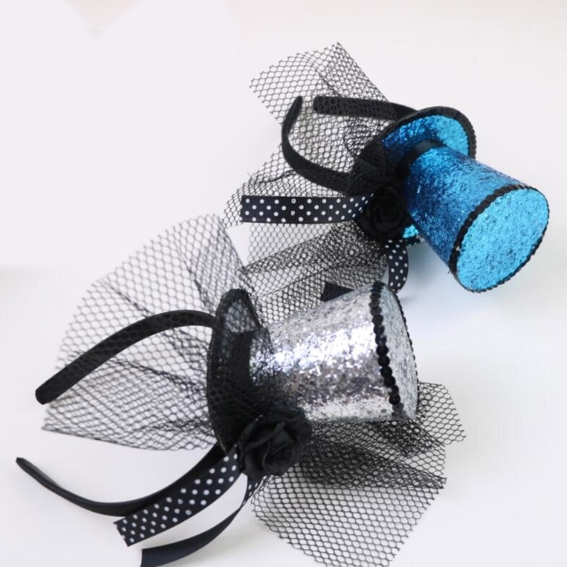 Slør top hat fascinators hårbøjle tehat til piger børn vintage pilleæskehat tehat fascinators halloween