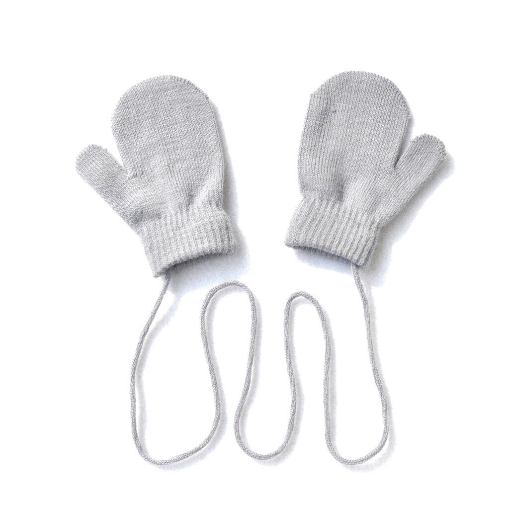 Kinderen Solid Dikke Gebreide 1-4Years Handschoenen Kinderen Winter Warm Solid Gebreide Leuke Met String 6 Kleuren Handschoenen Варежки Зимние
