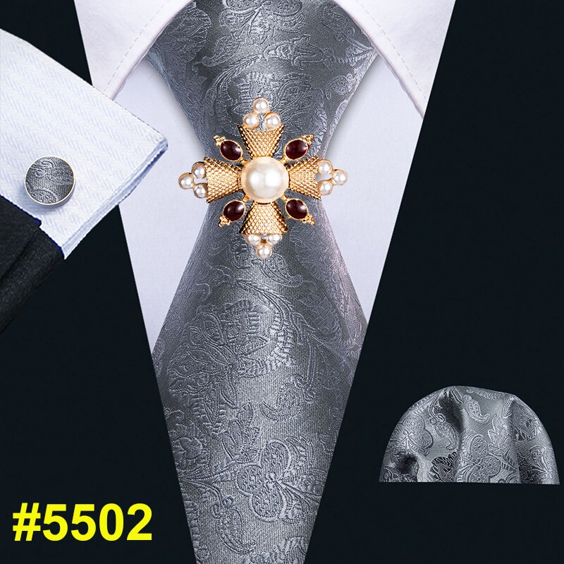 Grå rutig siden slips broscher män bröllopsslips näsduk set barry.wang 8.5cm slipsar för män party geometrisk: Fx -5502