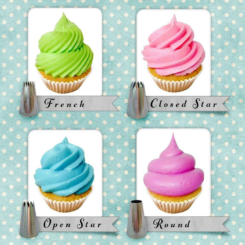 Classic Extra Large Stainless Steel Cake Cream Decorating Tips Set,Closed Star,Open Star,French,Round/Plain Cupcake Pastry Tools