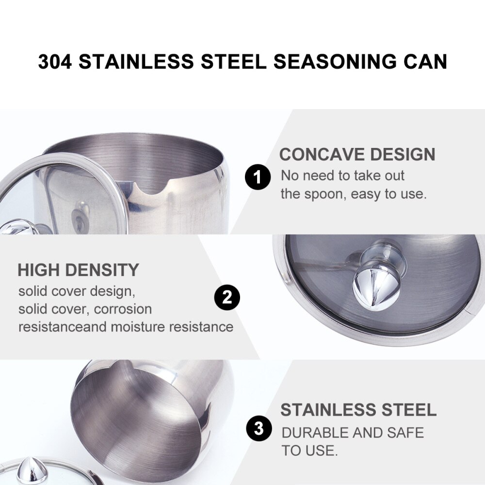 Stainless Steel Seasoning Jar Kitchen Salt Canister Multifunction Spice Storage Pot Container (1 Jar)