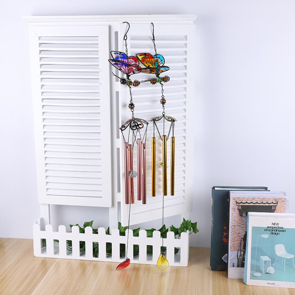Colorful Butterfly Shape Pendant Wind Chimes With Bell/Tube Hanging Ornament Indoor Outdoor Porch Balcony Garden Decor