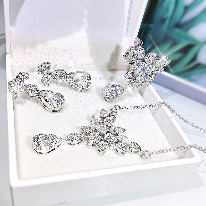 Beste Neueste Schmuck setzt Silber Farbe Hochzeit Wasser Tropfen Jewelrys Ohrringe Anhänger Halsketten Freies