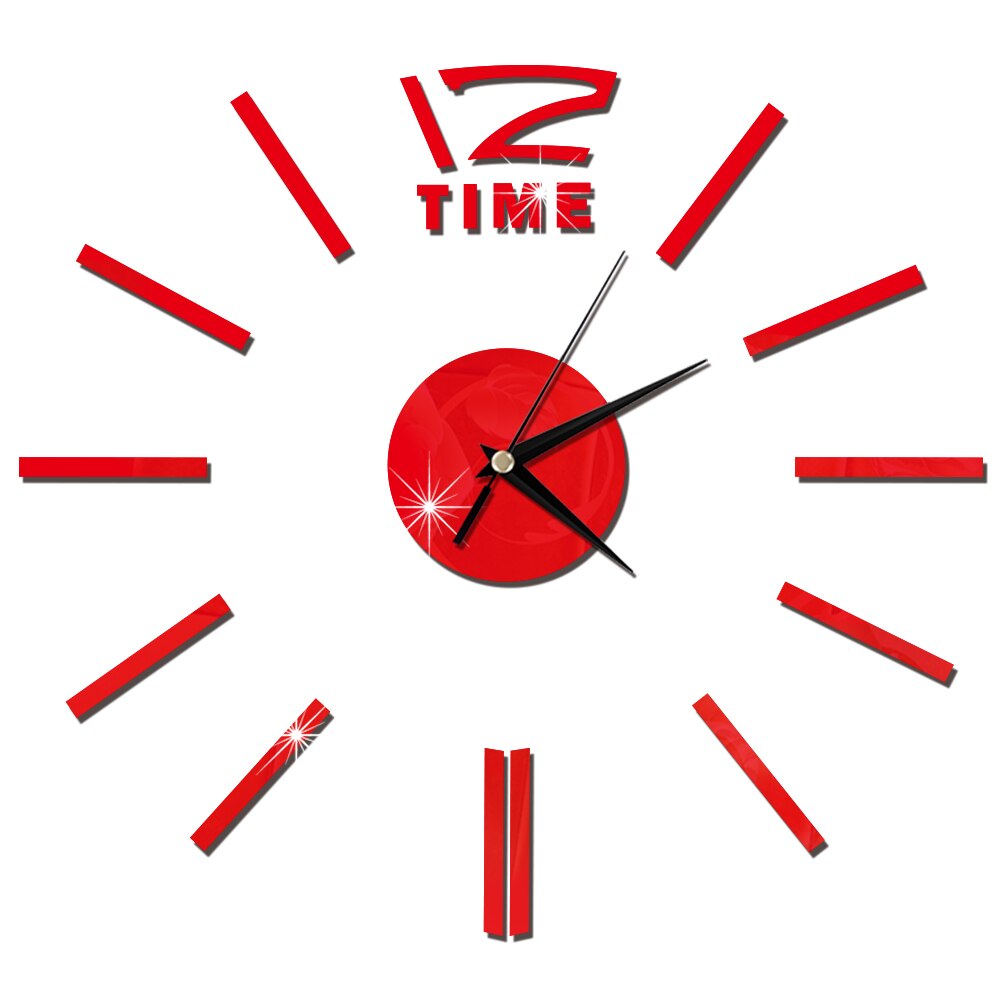 Top Klok Horloge 3D Wandklokken Horloge Diy Acryl Spiegel Sticker Reloj De Pared Home Decor Woonkamer Quartz Naald: Rood