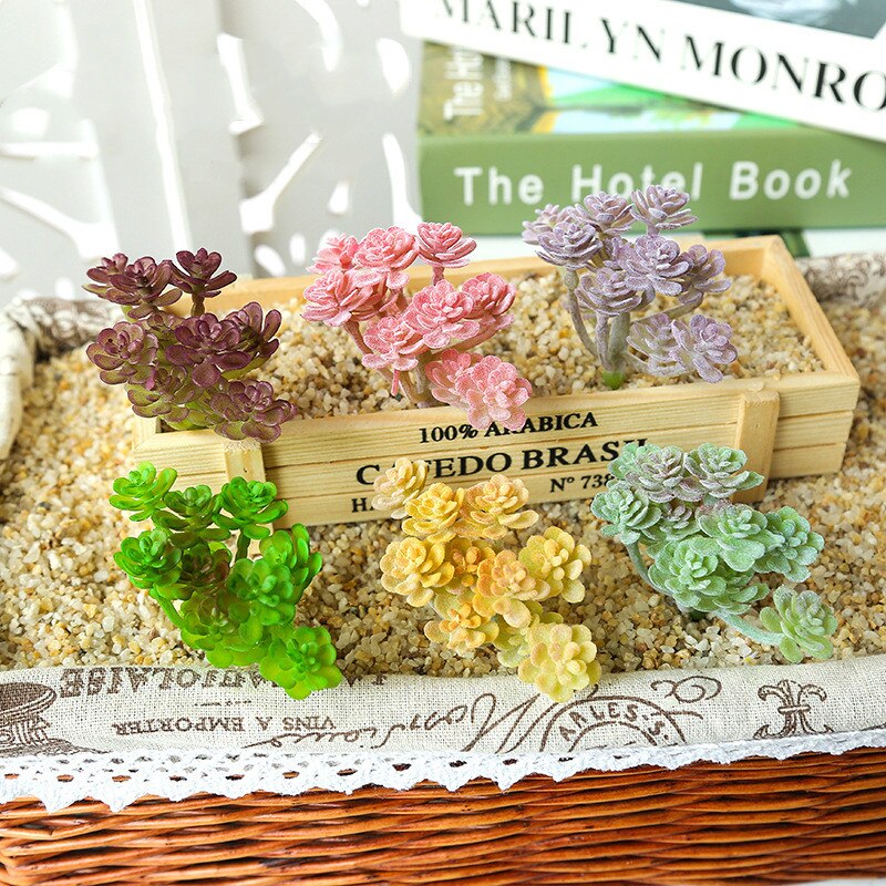 Sztuczna flokowana sukulenty DIY robić przydomowego ogrodu biuro dekoracje ślubne mini bonsai Plante wesele roślina dekoracyjna