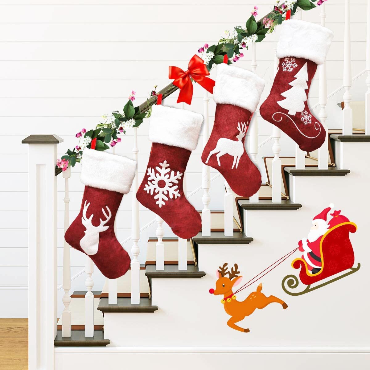 Focusnorm kerstsok schattige eland borduurprint kerstaccessoires met 4 stijlen