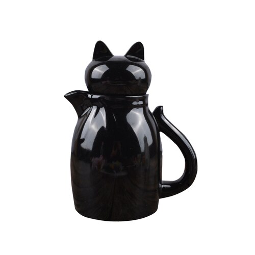 Keramik kat latte mælkekande med låg skummende kande træk blomsterkop kaffe mælkeskummer mælkeskummende værktøj kaffetøj  pf92803: Sort