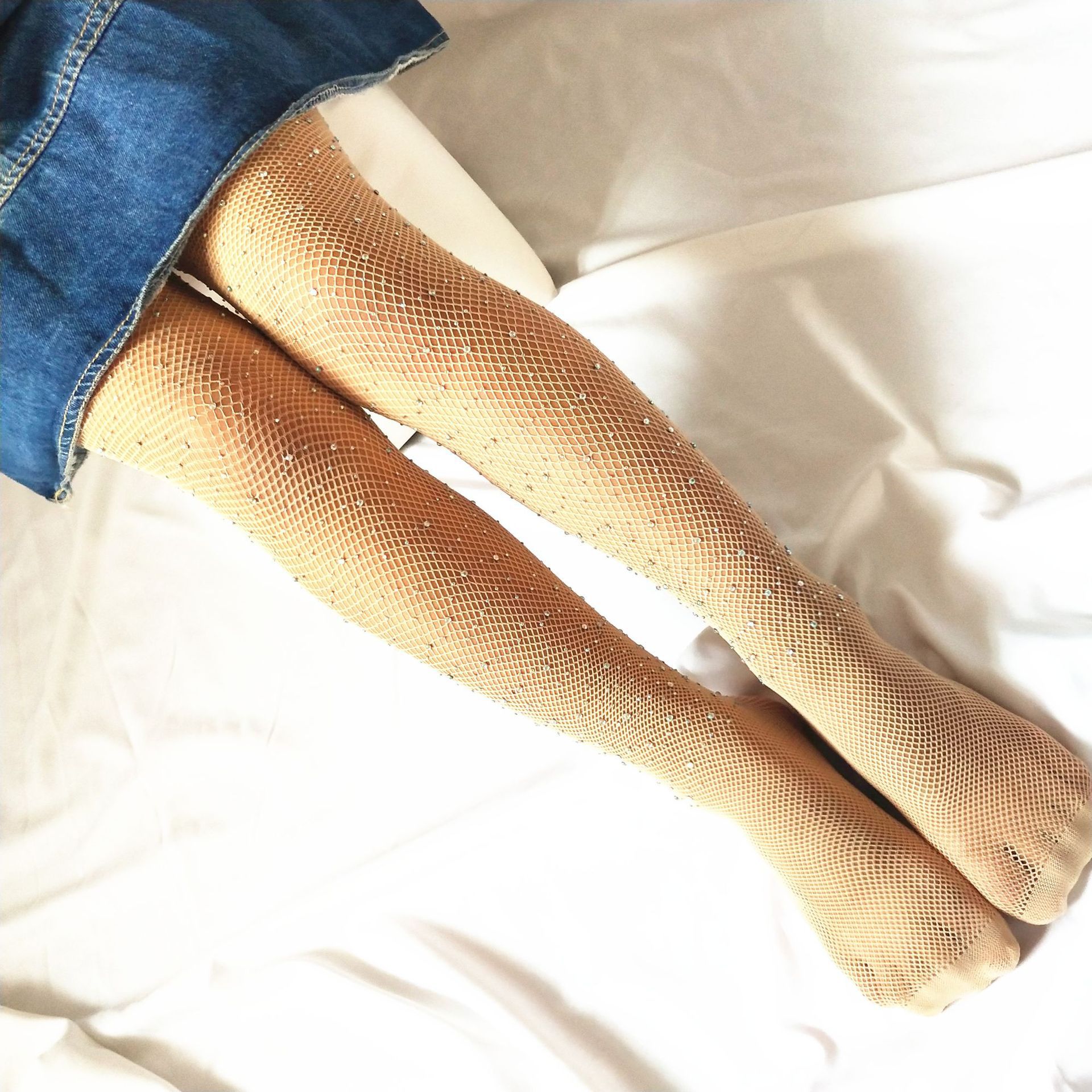 Bas en filet en maille pour filles | Collants scintillants ajourés, pour filles de 7 à 16 ans: Skin