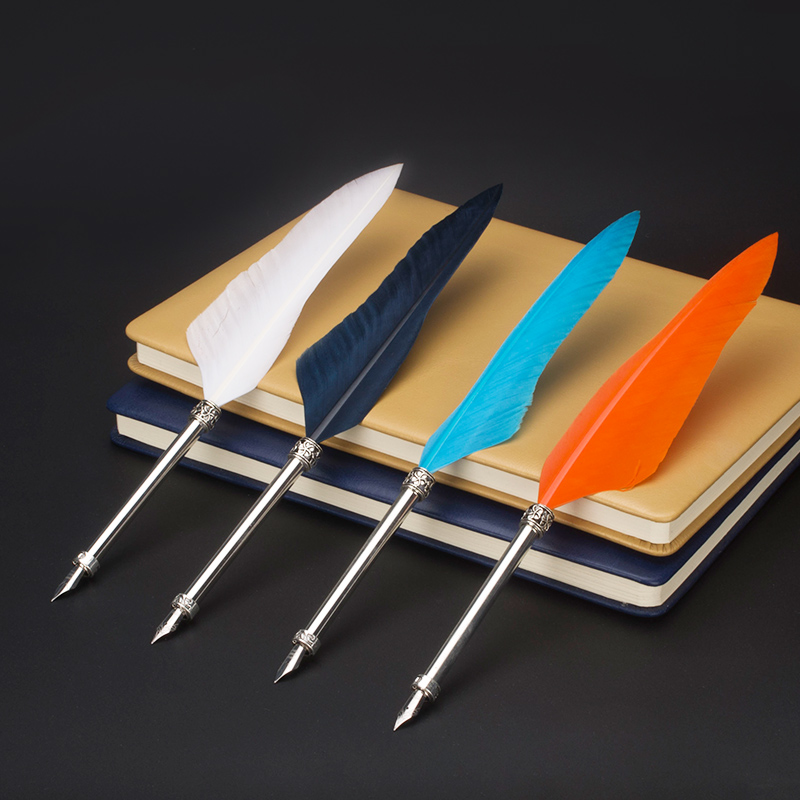 7 kleuren veer schattige pen kantoorbenodigdheden school originele metalen vulpen decoratie executive caneta