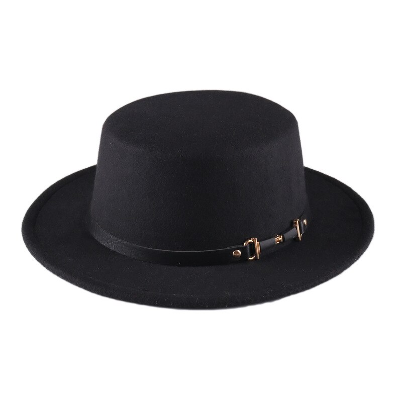 årgang avlet randen fedora lue vinter høst imitasjon ull kvinner jazz hatt runde bowler hattemaker: Svart