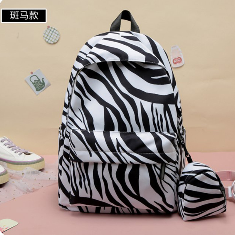 2PCS Nylon Backpack Women Zebra Pattern Daypack Laptop Bag Travel Shoulder bag Large Capacity Outdoor Student School Bag