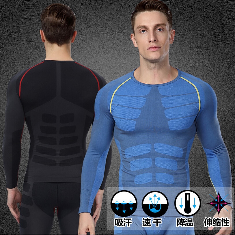 Men's quick-drying sport long sleeve sport pants clothes Long Johns compression Underwear slim corset 1 set=tops + pants