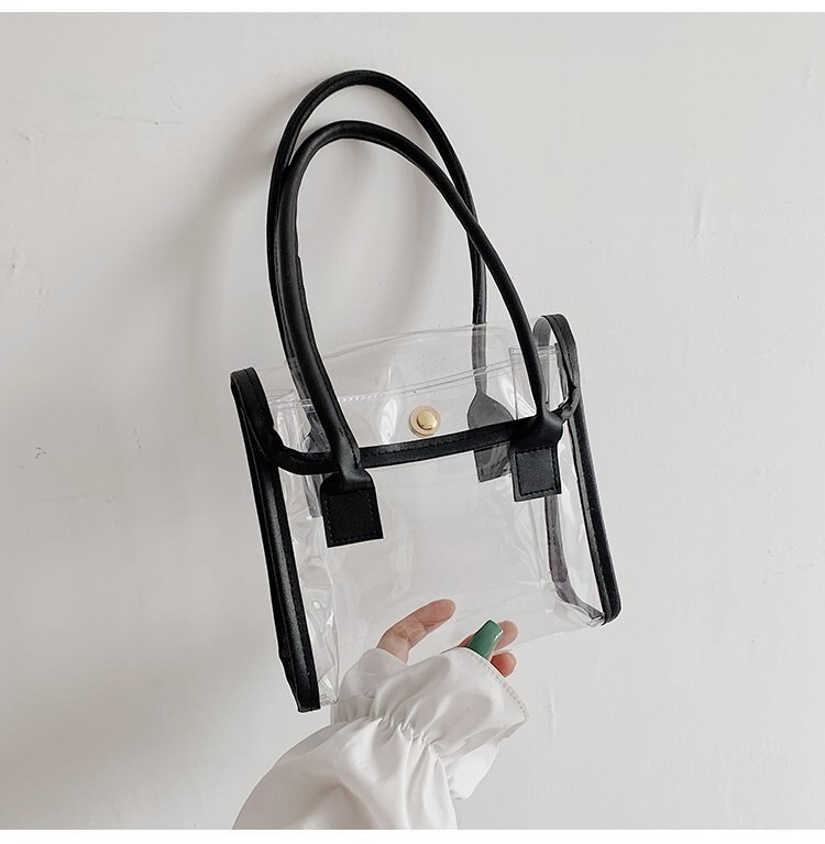 Damska przezroczysta torebka typu galaretka torba moda na co dzień dziki tekstury torebka mała torba kwadratowa jednolity kolor: czarny