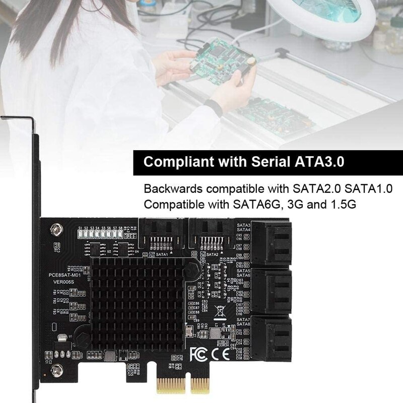 Expansion Card Module, PCI-E to SATA 3.0 Controller Expansion Card, 8 Port Expansion Card, PCI-E 1X 2X 4X 8X 16X Card