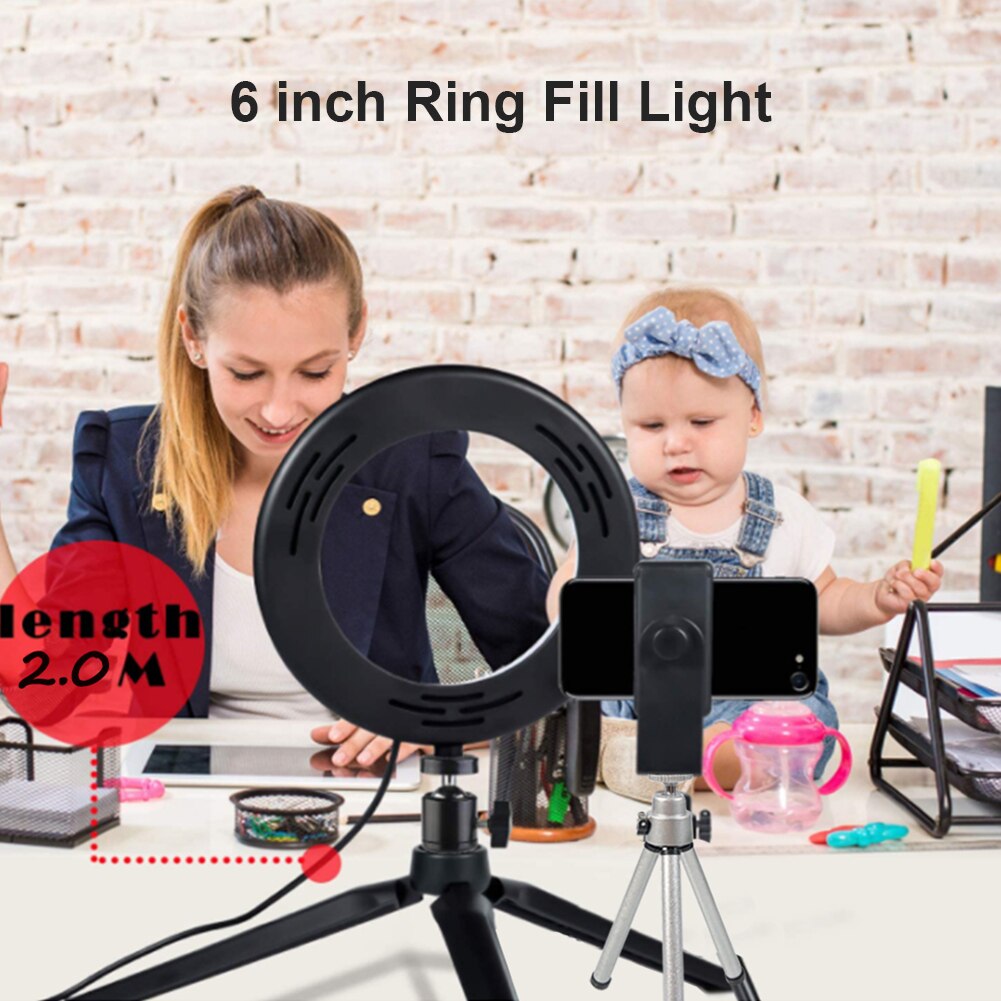 Video Makeup 6 inch LED Ring Light with Tripod + Phone Holder 3 Light Modes