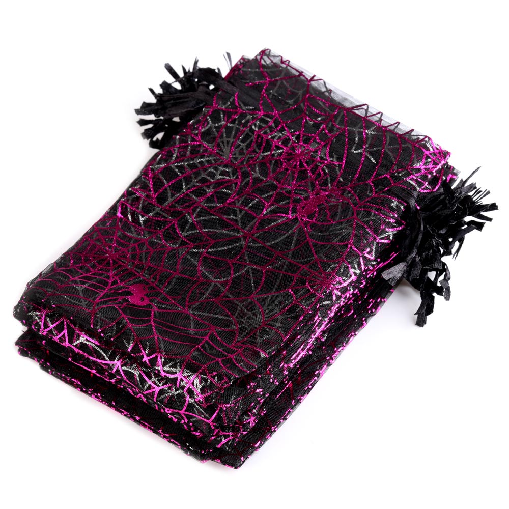 50 sztuk/partia Organza cukierki sznurek juta juta torba pająk Web Multi Color drukowanie Halloween Party opakowanie prezent torba cukierków: Pink spider web