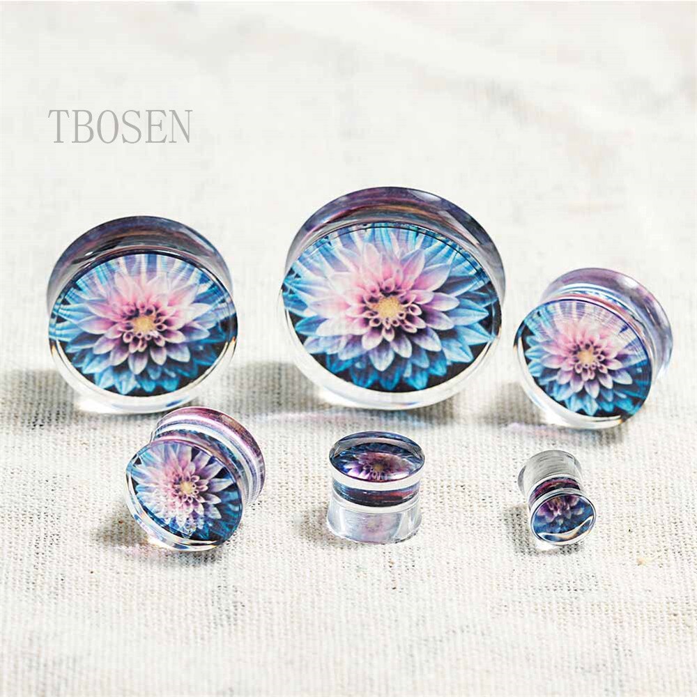 TBOSEN Kleurrijke Bloemen Eenvoudige Transparante Arylic Ring Body Jewellery Oordoppen Gaugues Tunnels 2PCS