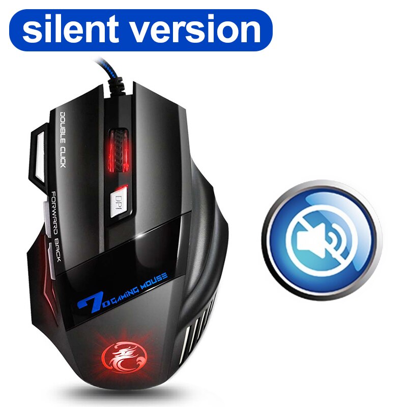 Mouse gamer ergonômico para jogos, com fio USB, 7 botões, LED 5500 DPI, uso em computador para gaming X7, silencioso, com luz de fundo, para PC e laptop: Silent without box