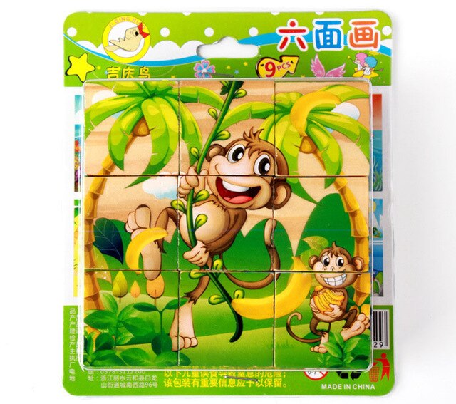 9 teile/satz Karikatur 6 Seiten Malerei 3d Würfel Puzzle Holz Puzzle Ebene Obst Verkehrs früh Bildung Lernen Spielzeug Für freundlicher: verrotten
