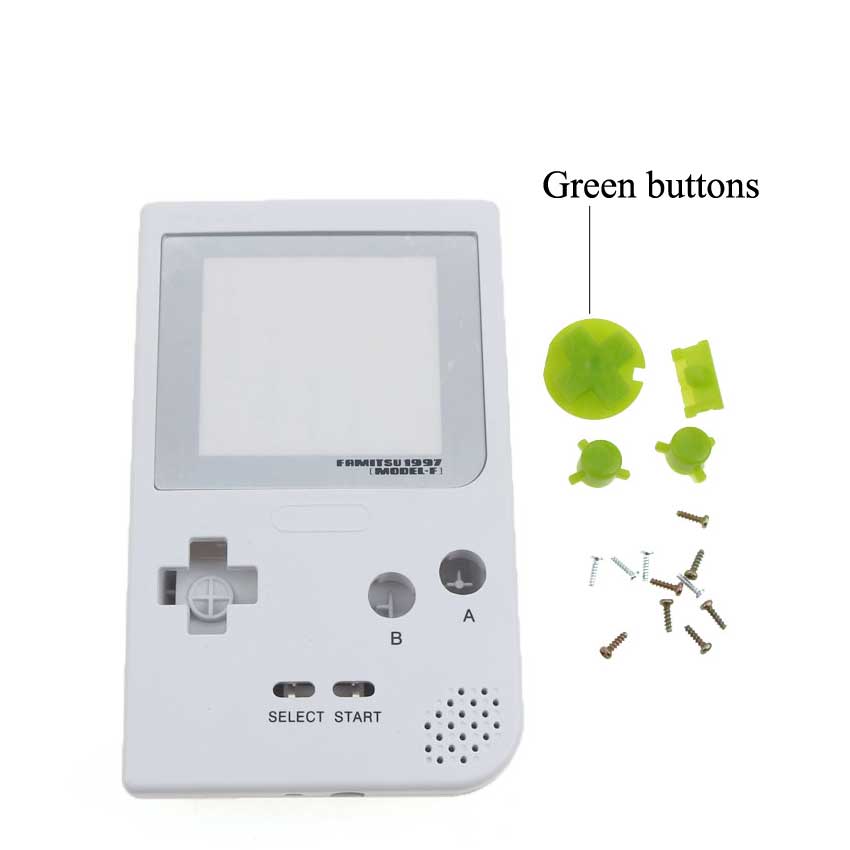 YuXi Full housing shell case cover replacement for Gameboy Pocket Game Console for GBP Clear shell Case with Buttons Kit: White and Green