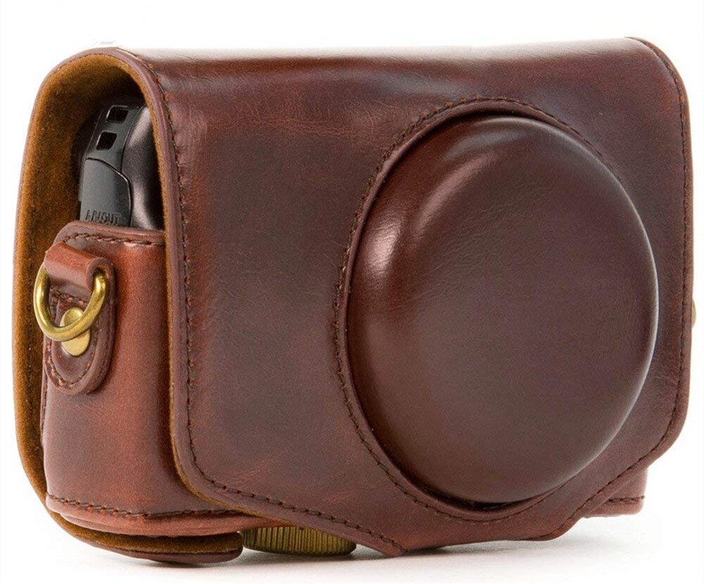 retro pu lær kameraveske hardt deksel med stropp til kanon powershot  sx740 hs sx730 hs sx720 hs digitalkamera: Kaffe