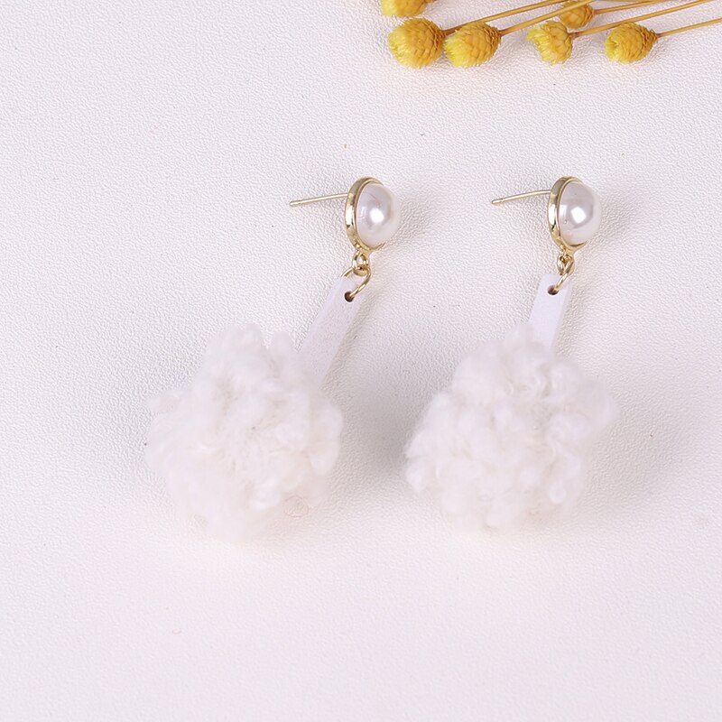 Agustina Cute Fur Ball Long earrings women Feather earrings Soft Geometric jewelry simple Trend Jewelry: 5