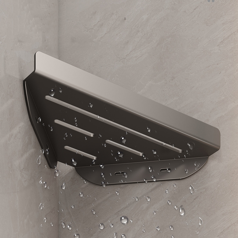 Zwart/Grijs Badkamer Plank Hoek Bad Douche Plank Badkamer Driehoek Mand Douche Opbergrek Wandmontage Plank
