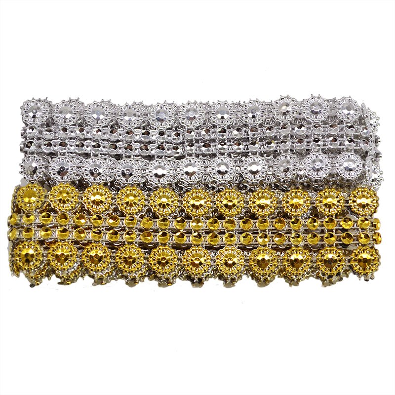 1yard Goud Zilver Bloem Strass Tape Crystal Clear Rhinestone Chain Silver Cup Claw Naaien Lijm Op Trim Scrapbooking craft