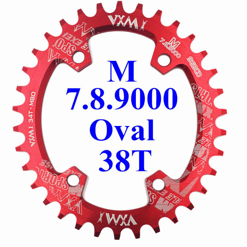 VXM, 32T, 34T, 36T, 38T, 96BCD, plato ovalado de aleación de aluminio, cadena de cadena para bicicleta de carretera, anillo para M7000 M8000 M9000: Oval 38T Red