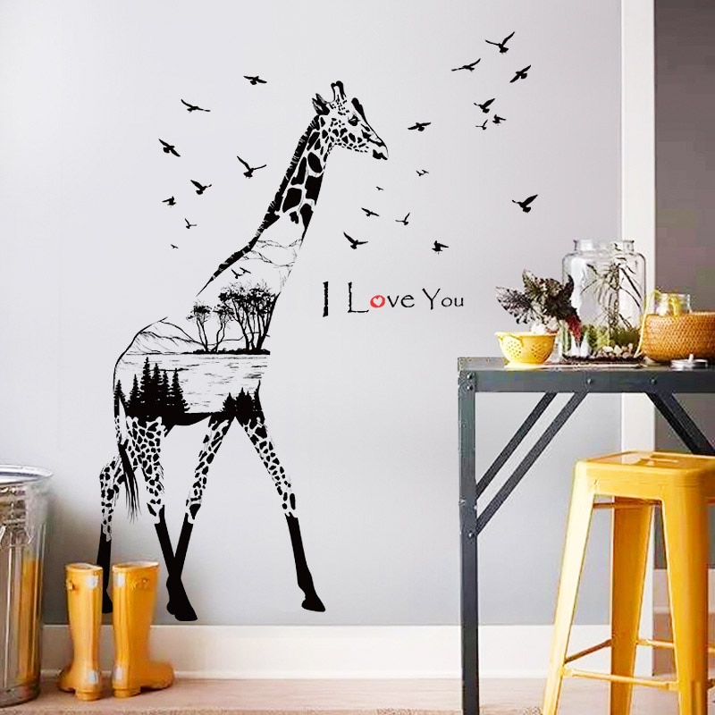 Giraffe Muurtattoo Animal Stickers Thuis Art Decoratie Kamer Nursery Waterdichte Muursticker Badkamer Raam Posters