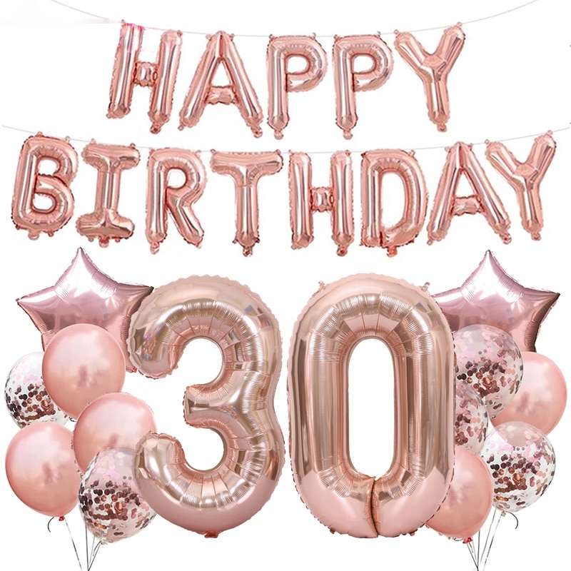 32 Inch Rose Gold Happy 30 Years Old Birthday Party Decorations Adult Number Balloon 18 21 40 50 60 70 80 Birthday Decor Globos