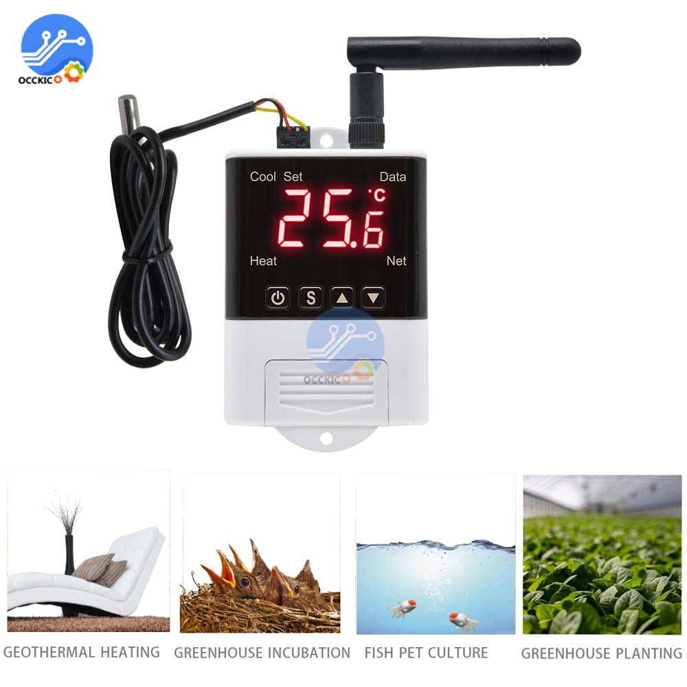 Controlador de temperatura inalámbrico con Wifi, termostato AC110-220V DS18B20, Sensor NTC, pantalla Digital, Control por aplicación para Smart Home y Aquariu