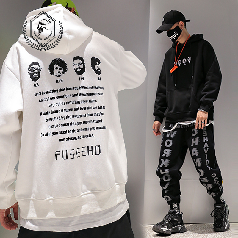 Mannen Mode Losse Fleece Zwaargewicht Print Trui Hip Hop Sweatshirts Met Capuchon