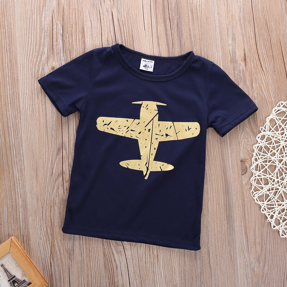 Cotton Toddler Kids Baby Boy T-shirt Clothes Aircraft Printing Blue Airplane Plain Tees Tops Short Sleeve T-Shirt Clothing