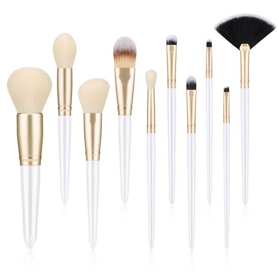 Unique 10Pcs Makeup Brushes Set With Bag White Wooden Handle Soft Bionic Wool Hair Powder Foundation Eyeshadow Brushes Set: B