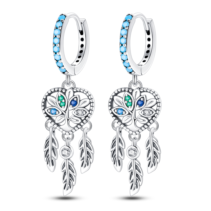 Pendientes colgantes de plata de ley 925 con símbolo de la suerte para mujer, finos de a la , accesorios de joyería elegantes: Morado