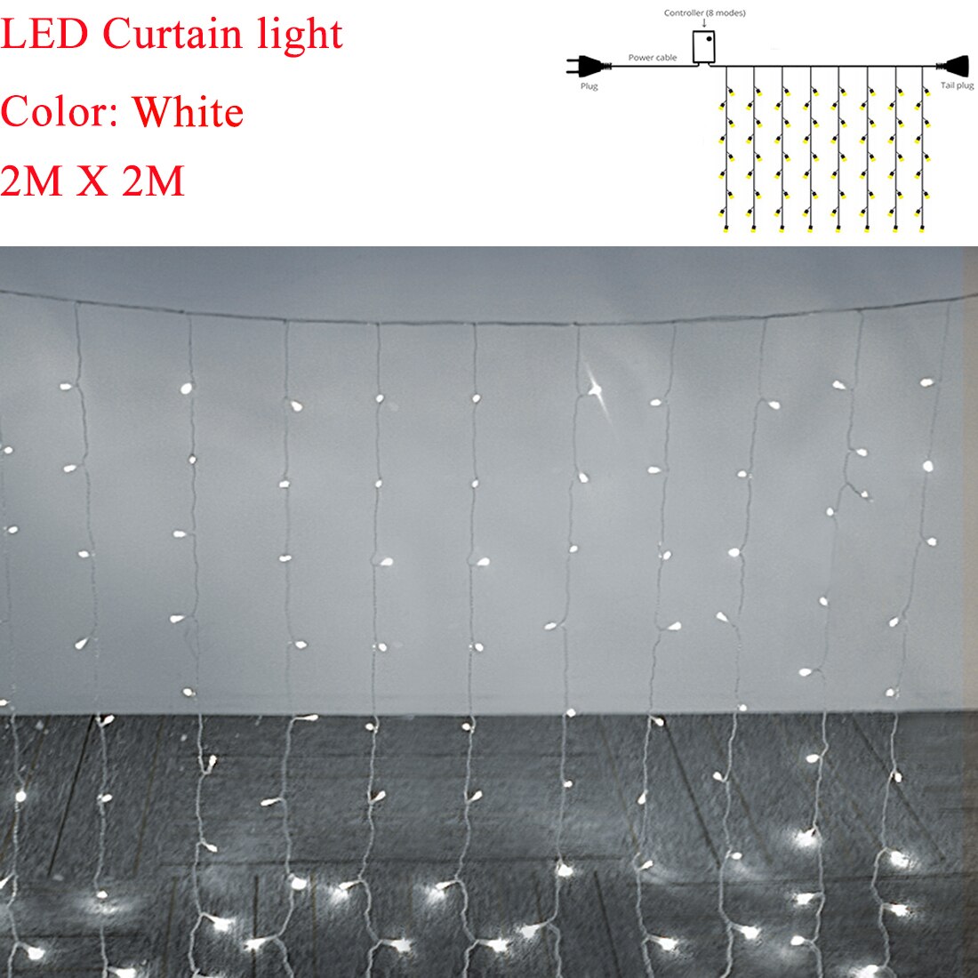 Waterproof LED String Lights 1X3M 2X3M 3X3M 2X2M Outdoor Garden Lamp fairy leds Indoor Bedroom led lights for Home decor curtain: White 2mx2m / AC110V US Plug