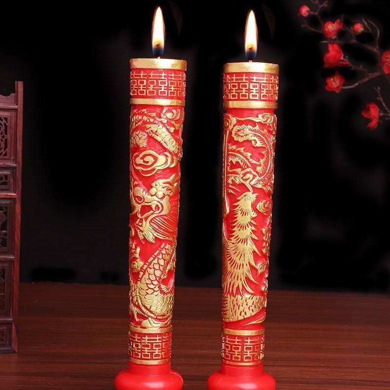 Baitang-Conjunto de suministros de boda de dragón y Phoenix Xi, vela de personaje, un par de velas Rojas: 3