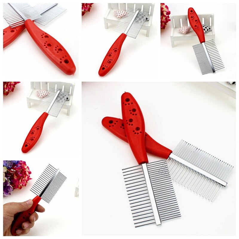 Double Row Pets Comb Dogs Cats Cosmetology Fine Wool Stainless Steel Plastic Handle Combs Cleaning Brushes Color Random