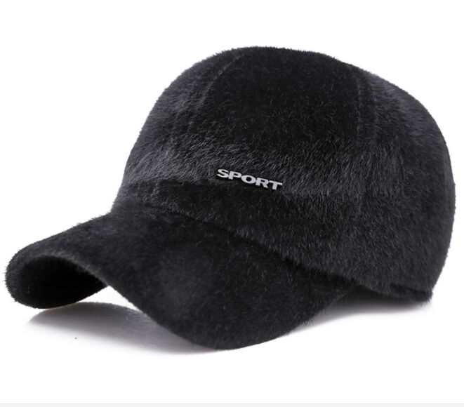 Haige 003 solide sorte ældre mænds causl kunstige pels baseballkasket alderen casquette gorros øreflap vindtæt snapbacks hatte: Sort 01