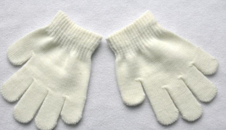 Baby kid handsker strikkede handsker efterår vinter helfinger strikkede goves vanter: Hvid