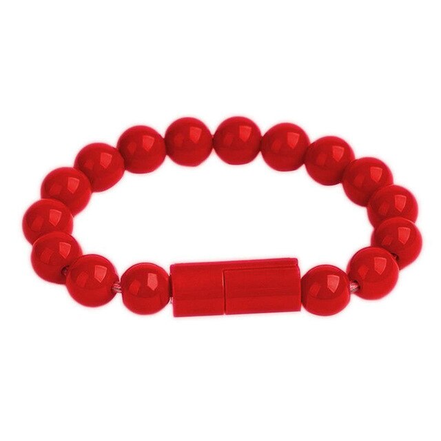 Pulsera de cuentas de Color puro, Cable Micro USB tipo C, Cable de carga de sincronización de datos para iPhone, Samsung, huawei, cargador de teléfono móvil Android: for iPhone / red