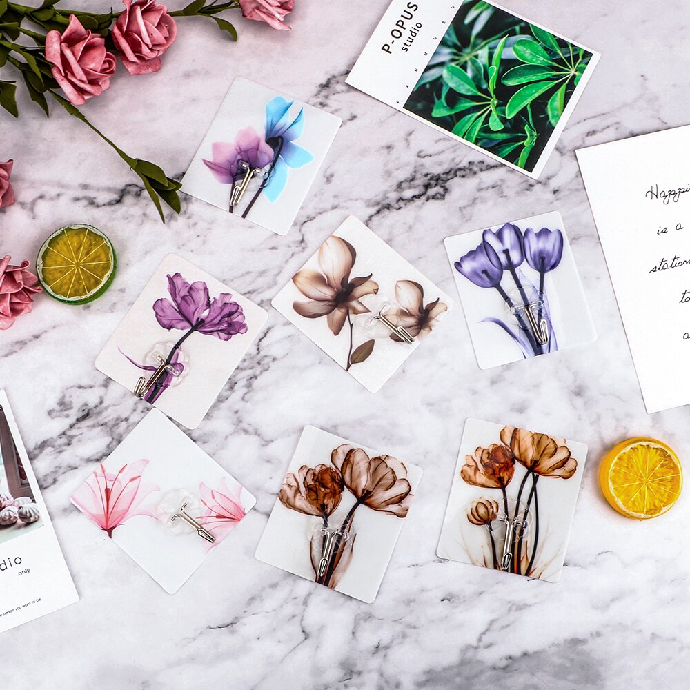 Support collant mural accessoires de salle de bain salle de bain cuisine crochets vêtements porte-serviettes crochet adhésif motif fleur